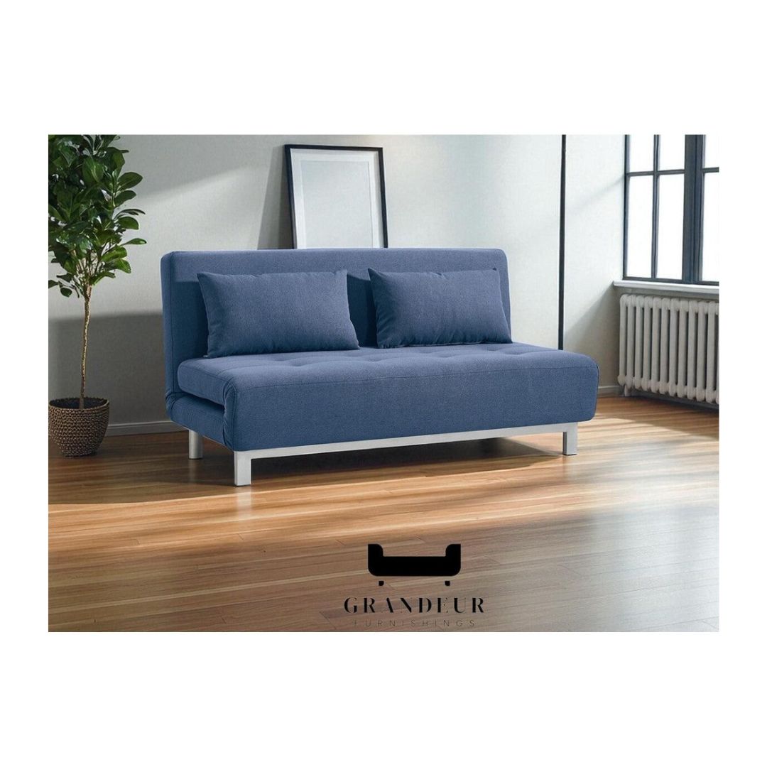 Modern Blue Fabric Sofa Bed with Adjustable Backrest
