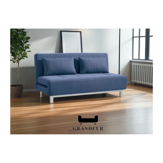 Modern Blue Fabric Sofa Bed with Adjustable Backrest