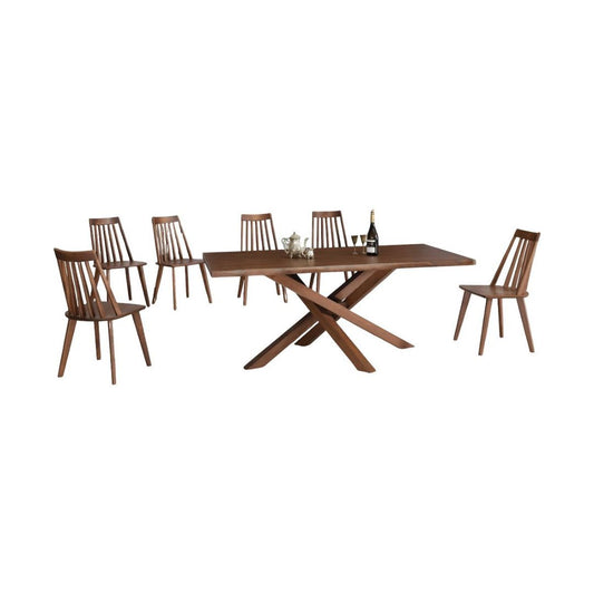 Elegant Walnut Solid Wood Dining Table Set 1+6 with X-Leg