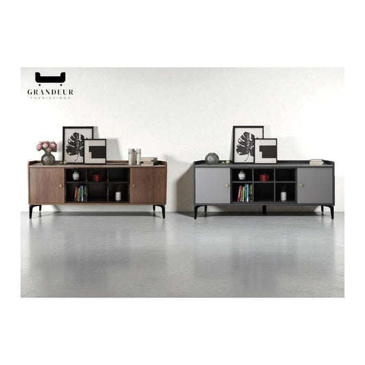 Sleek Modern TV Console (2 Options) – 1600mm, Stylish Storage with Walnut or Grey Finish