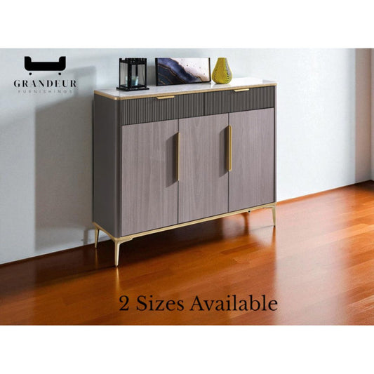 Modern Matt Shoe Cabinet with Sintered Stone Top and Sleek Golden Handles