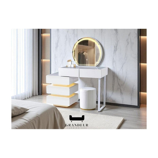 Sleek Modern Vanity Desk with LED Lights Dressing Table Set