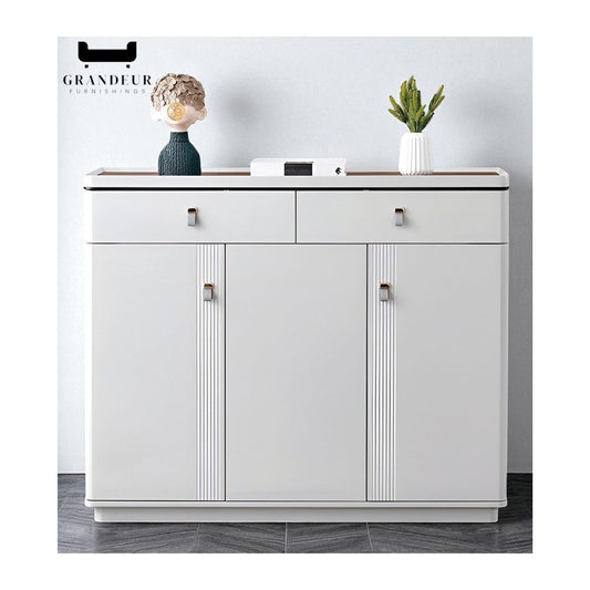 Glossy Shoe Cabinet with Glass Top