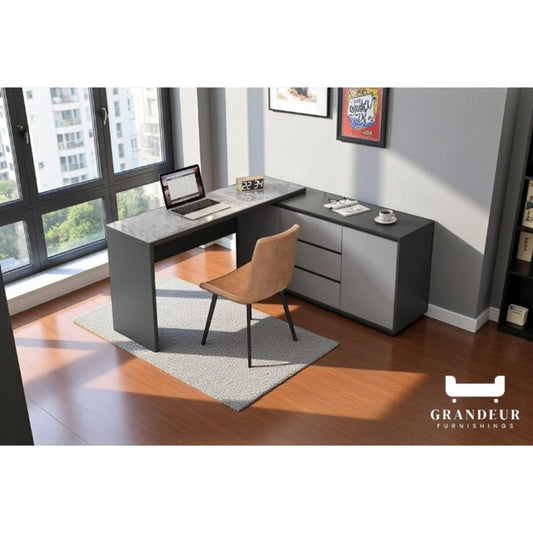 Modern L-Shaped Study Office Desk Table with Storage