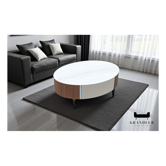Elegant Oval Coffee Table with Soft-Closing Drawer