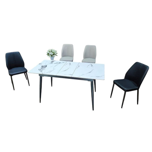 Extendable Sintered Stone Dining Table Set with Black or Beige Chairs 1+4