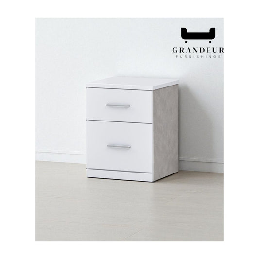 Modern 2-Drawer Bedside Table in White & Grey Finish