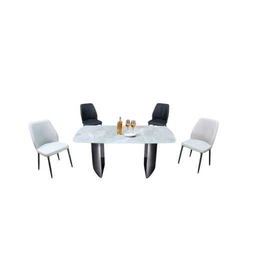 Luxury Pandora White Sintered Stone Top Dining Table Set with Stylish Black Or Beige