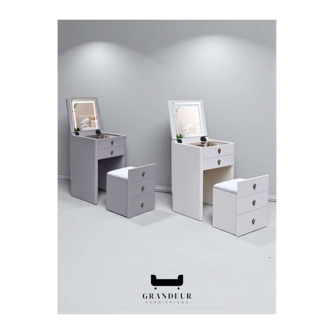 Space Saving Dressing Table Set with Soft-Close Mirror Top & Storage Stool