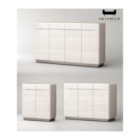 Modern Gloss White & Grey Shoe Cabinet with Round Edges - Multiple Sizes Available