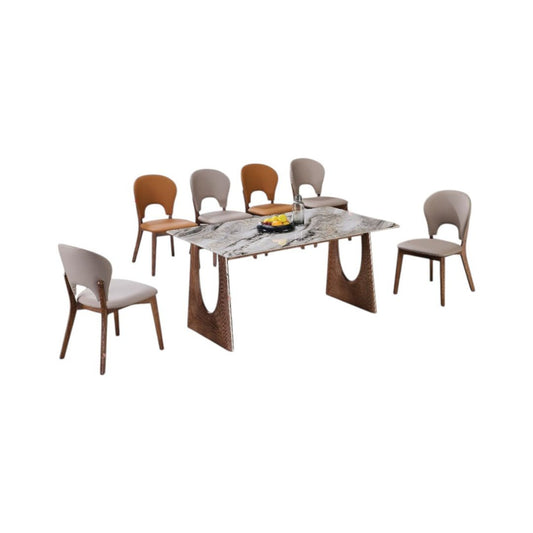 Luxury Marble Dining Table Set with Ash Wood Legs & Stylish PU Chairs 1+6