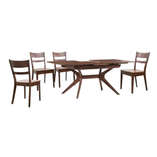 Elegant Solid Rubber Wood Dining Table Set with Extendable Table & Classic Chairs 1+4