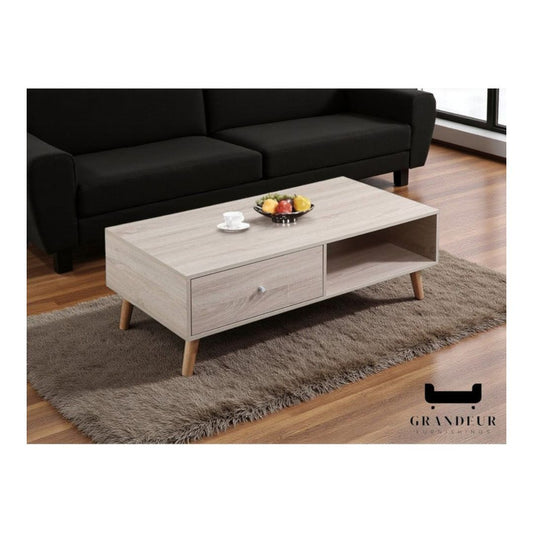 Modern Wooden Coffee Table with Storage Drawer and Open Shelf