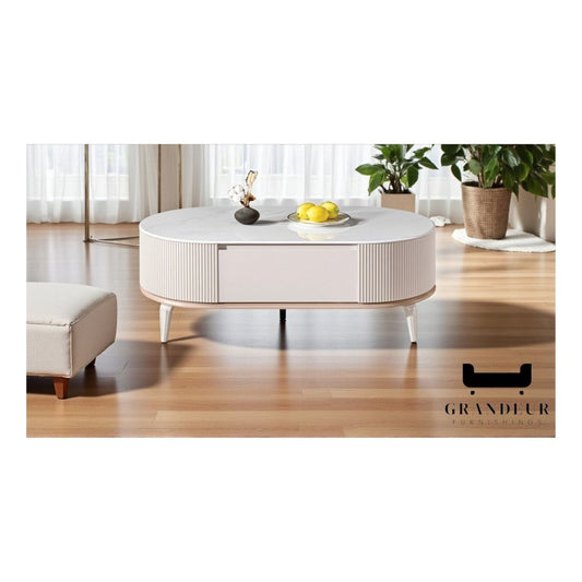 Elegant Round Coffee Table with Soft-Closing Drawers