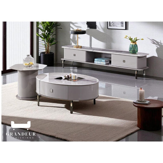 Elegant Grey Marble Coffee and TV Stand Set