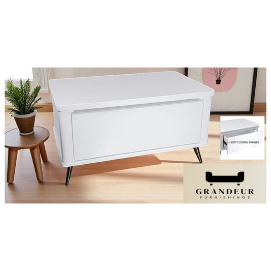 Modern White Coffee Table with Soft-Closing Drawer