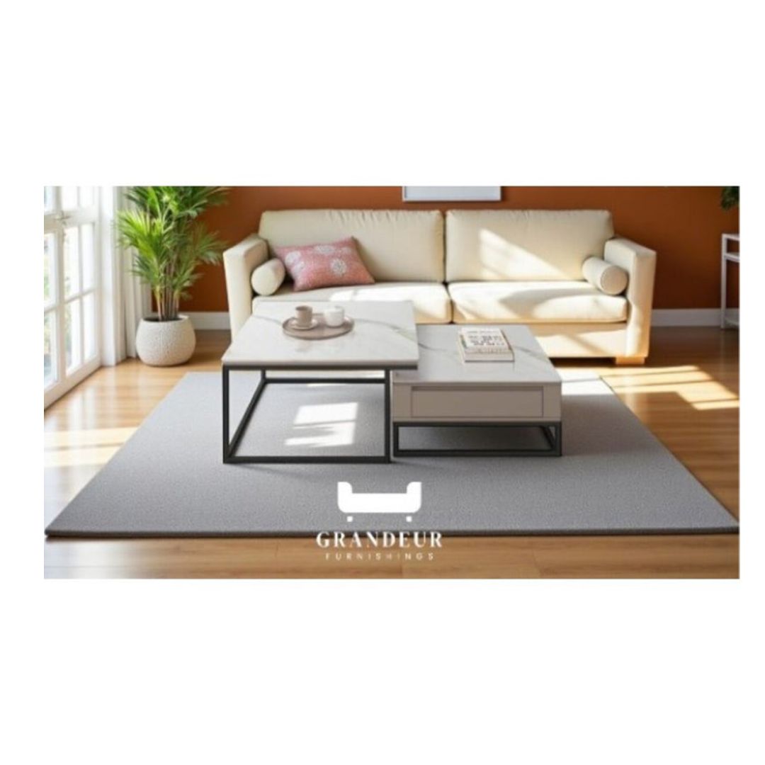 Square Coffee Table Set with Storage Drawers & Gloss Sintered Stone Top