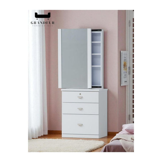 White Dressing Table with Vanity Mirror and Make Up Storage Drawers