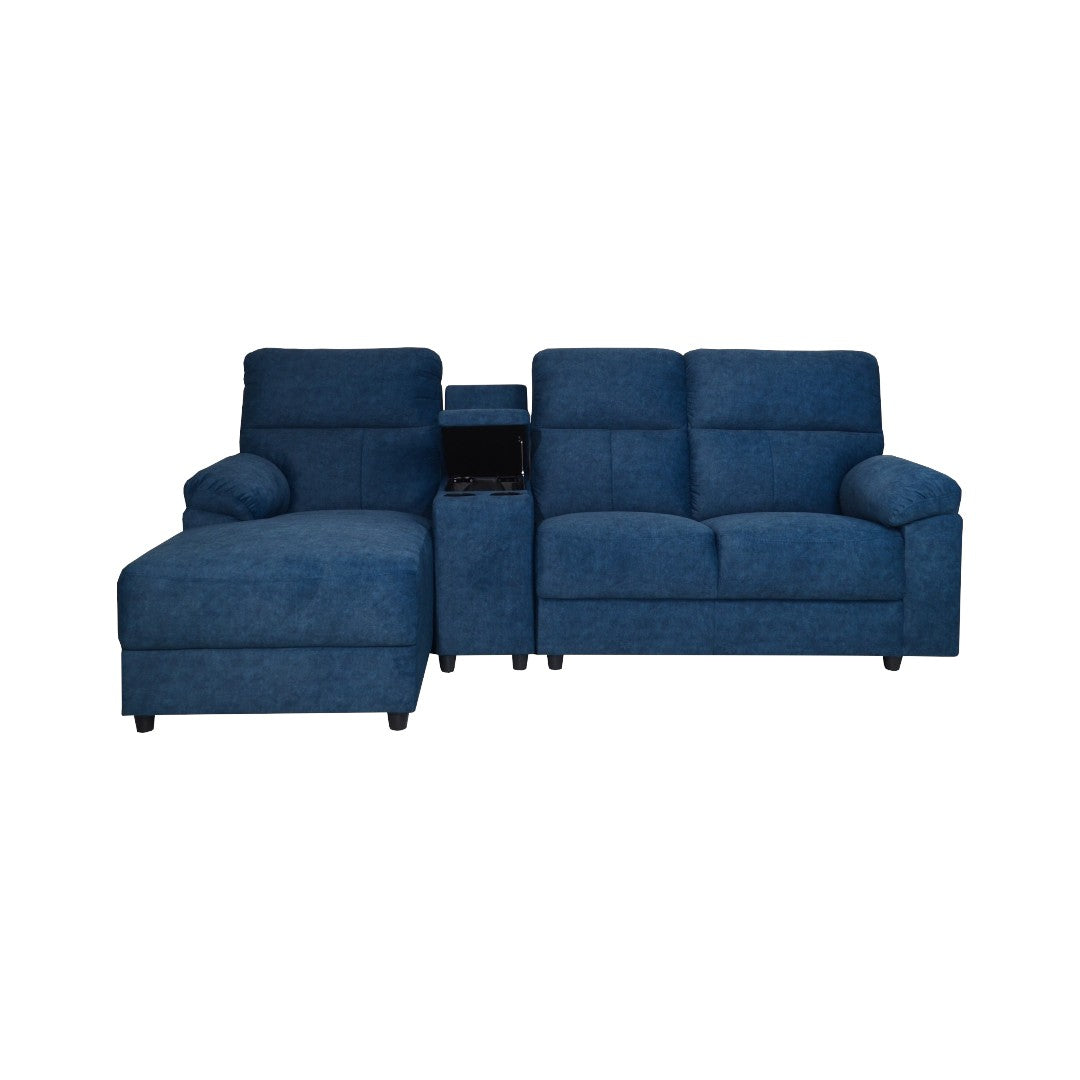Montre Fabric L-Shape Sectional Sofa with Storage Console & Cup Holders
