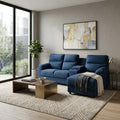 Blue Montre sofa with chaise in a bright living room