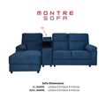 Montre sofa configuration with console callout and dimensions