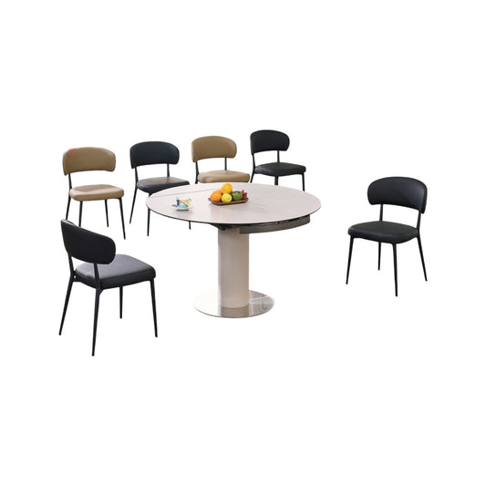Modern Round Extendable Sintered Stone Top Dining Table Set with Sleek Chairs 1+6
