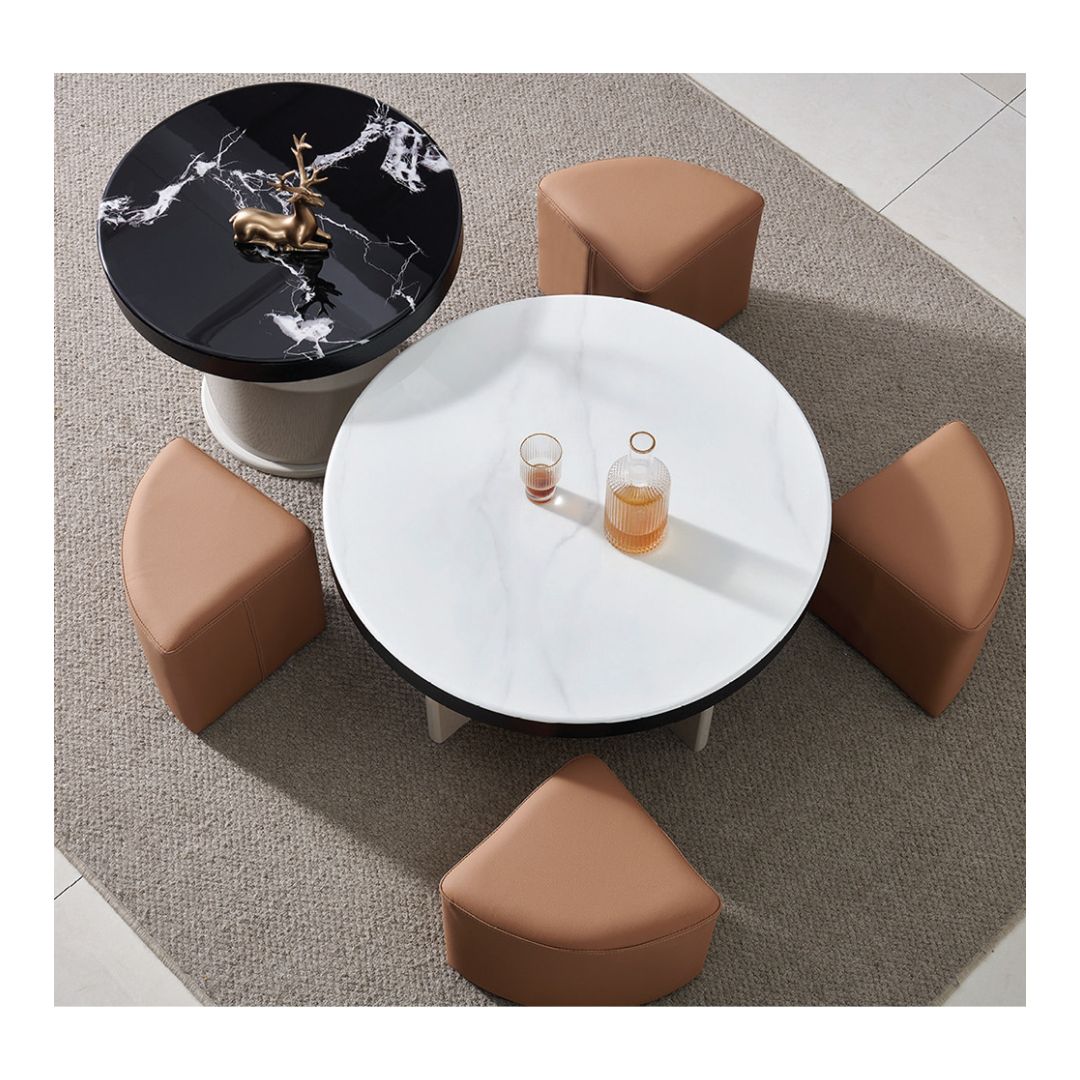 Modern Microcrystalline Stone Coffee Table with 4 Stools