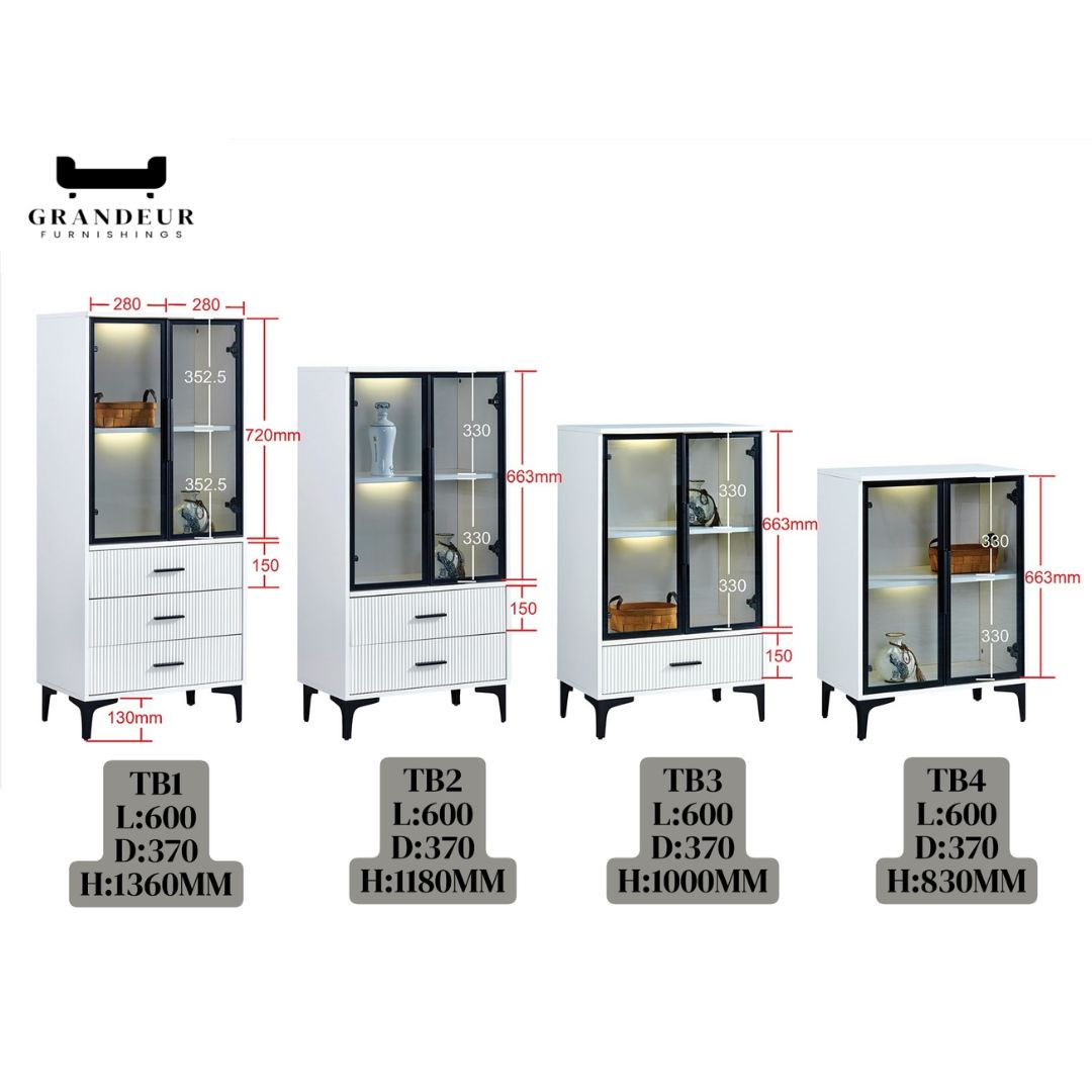 Elegant Glass Side Cabinet – Available in Four Sizes