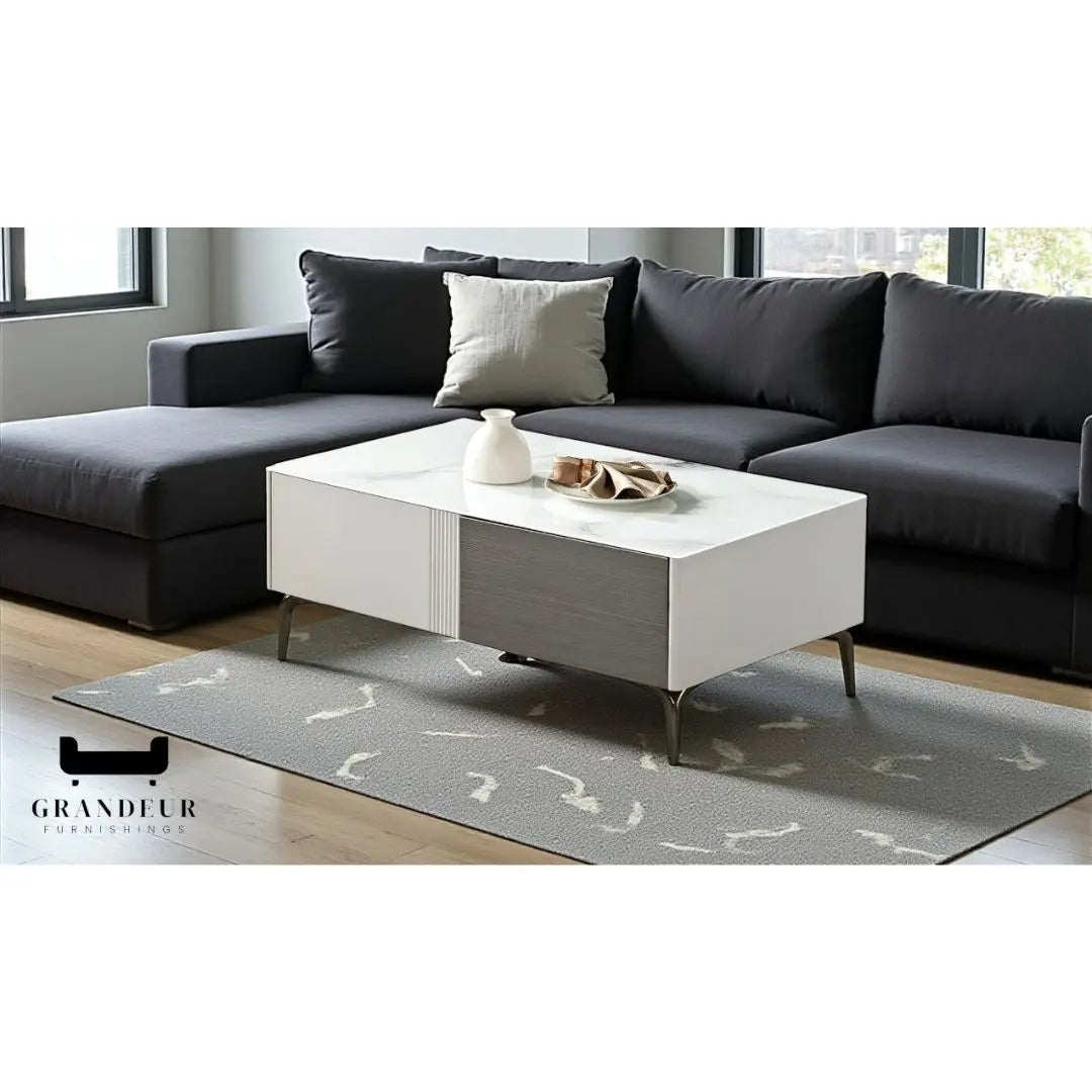 Microcrystalline Glass Coffee Table with Storage Grandeur Furnishings