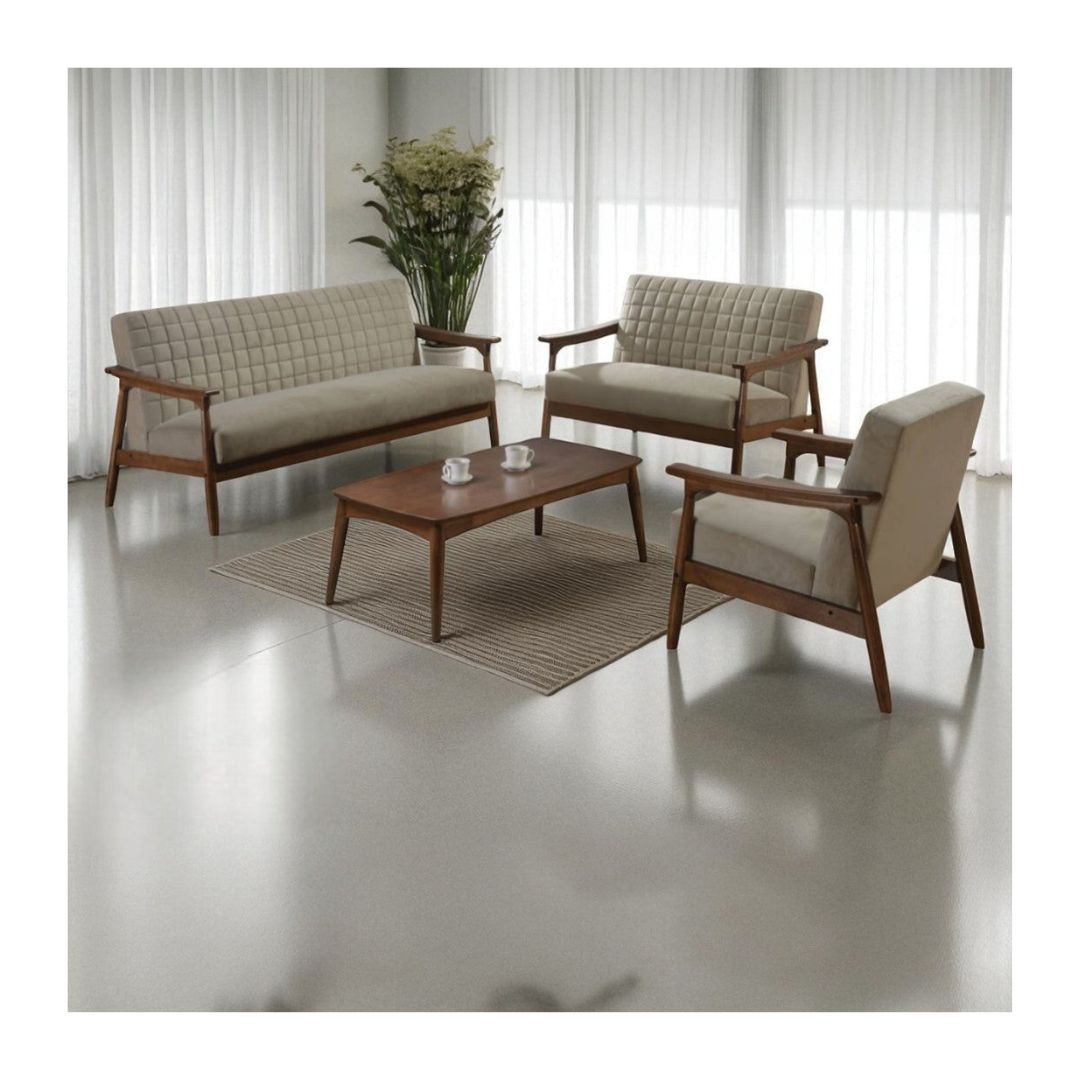Elegant Wooden Sofa Set with Velvet Fabric