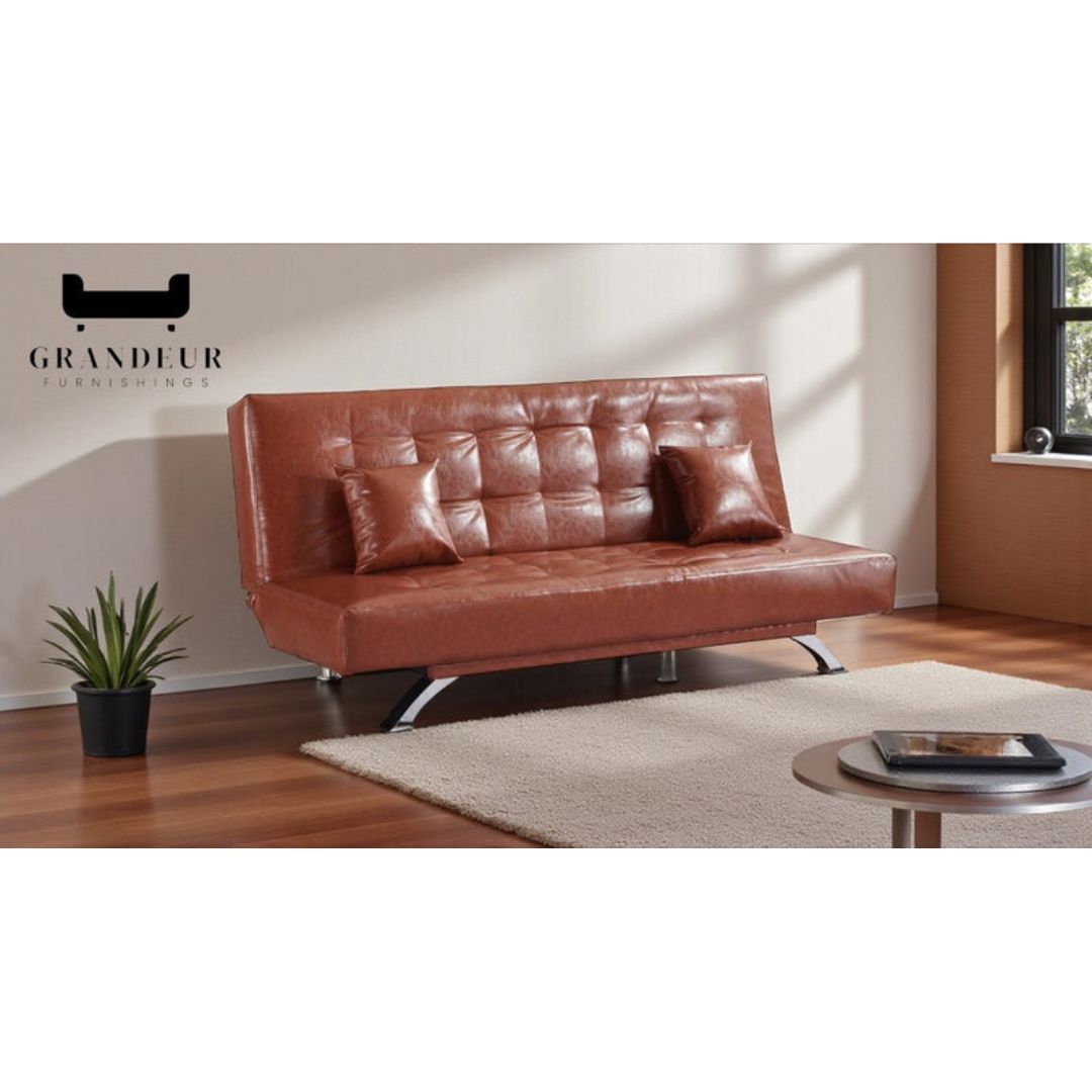 Stylish and Versatile Sofa Bed in Brown and Black Leather