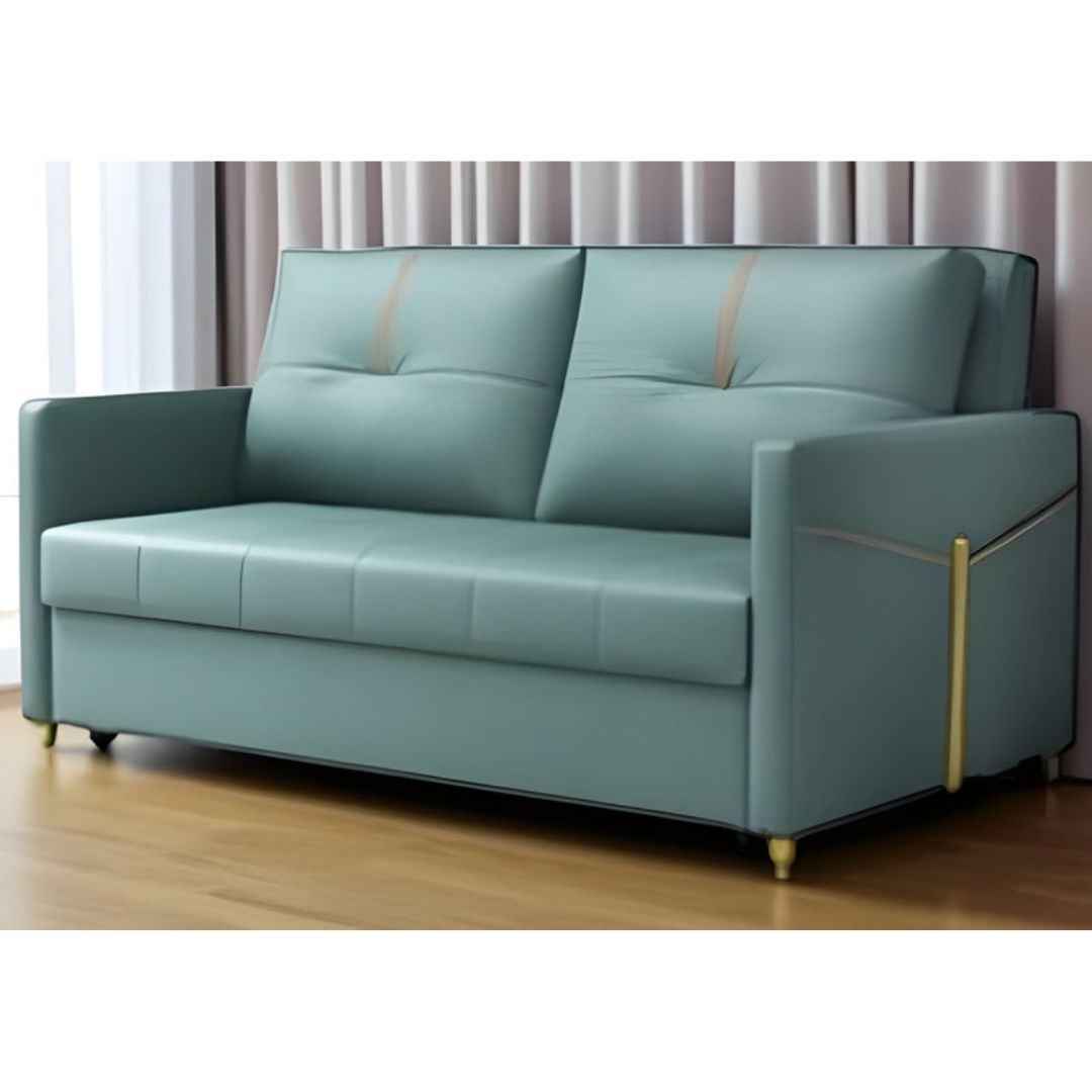 Versatile Sofa Bed with Gold Accents – Available in Blue, Teal, and Grey