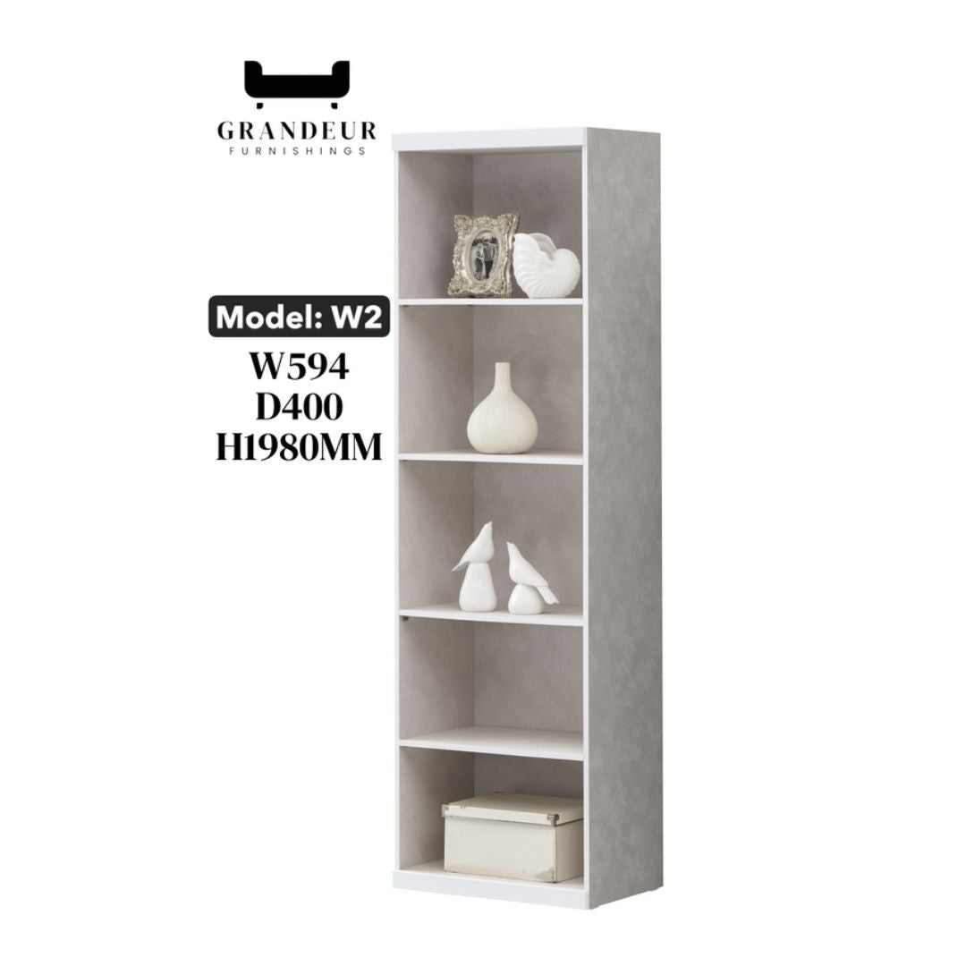 Multi-Storage Book Cabinet with Glass Doors & Drawers – White Finish