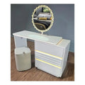White dressing table with decorative oval mirror and right drawer unit