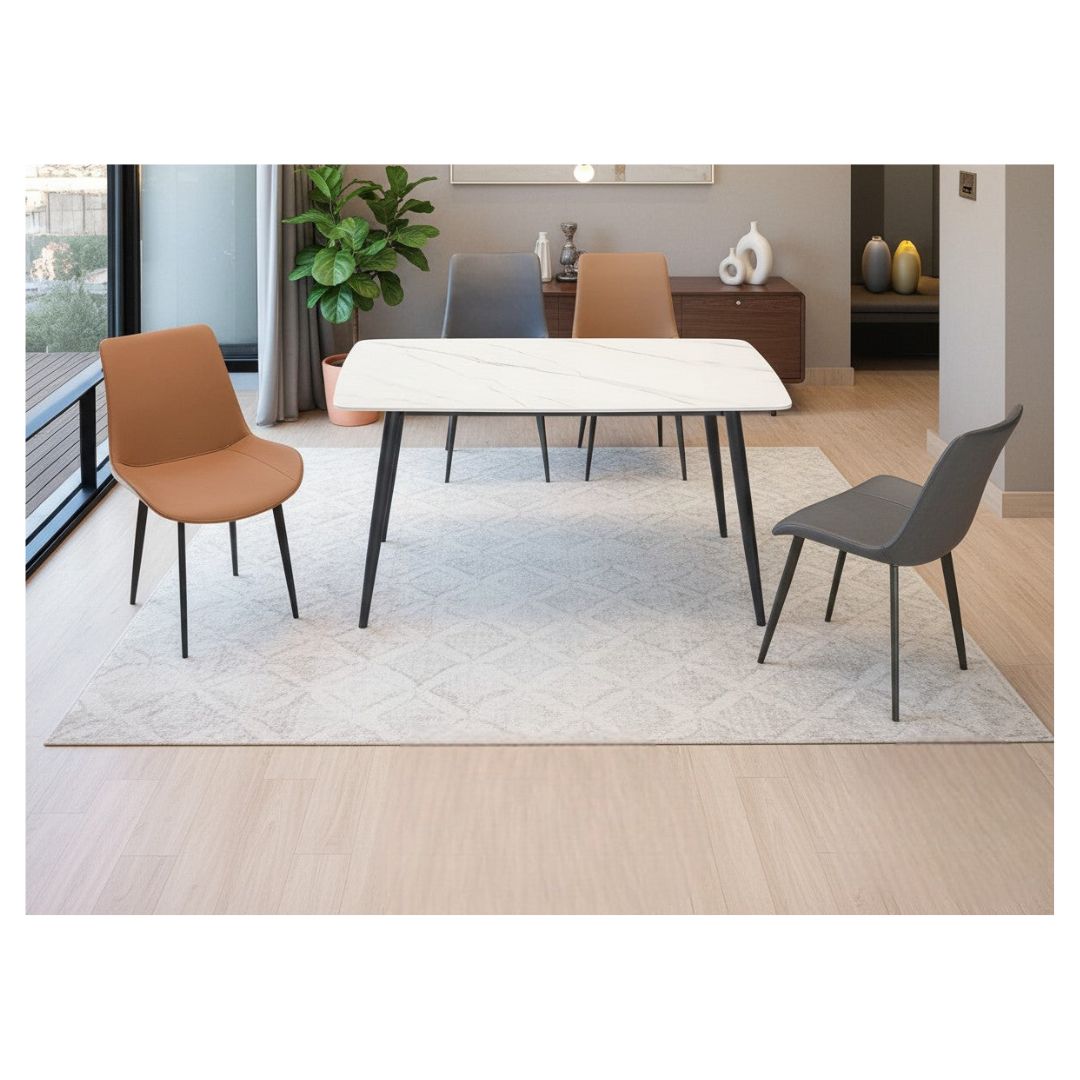 Elegant 1+4 Dining Table Set with Sintered Stone Top – Choice of White or Grey Stone Top with 4 Chairs