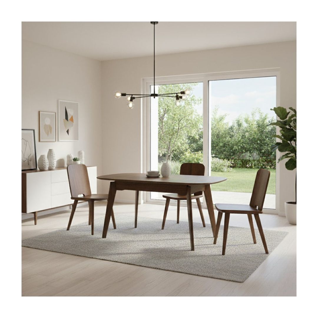 Solid Wood Dining Table Set with Auto-Single Lift Extension & Modern Chairs 1+4