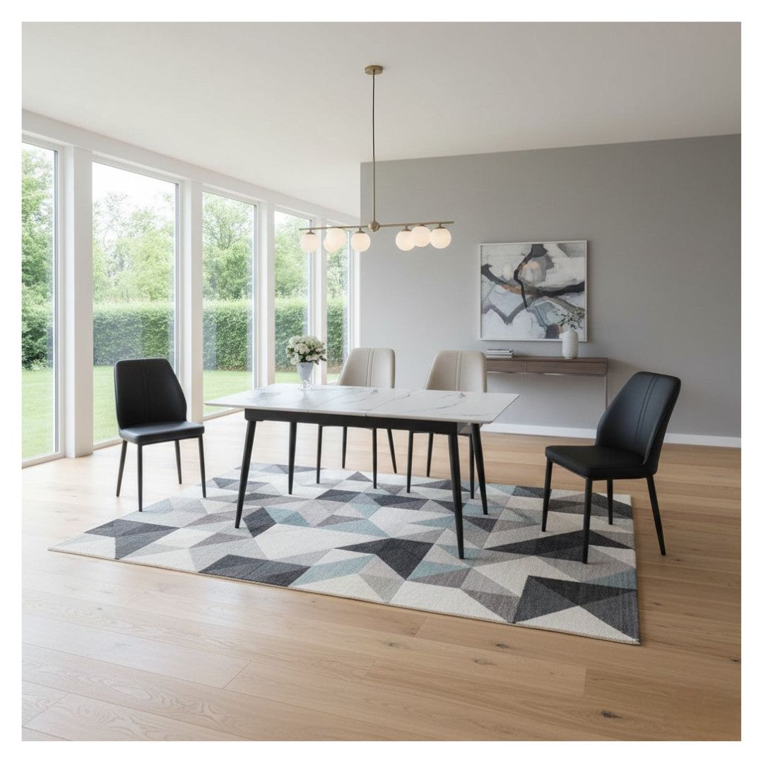 Extendable Sintered Stone Dining Table Set with Black or Beige Chairs 1+4