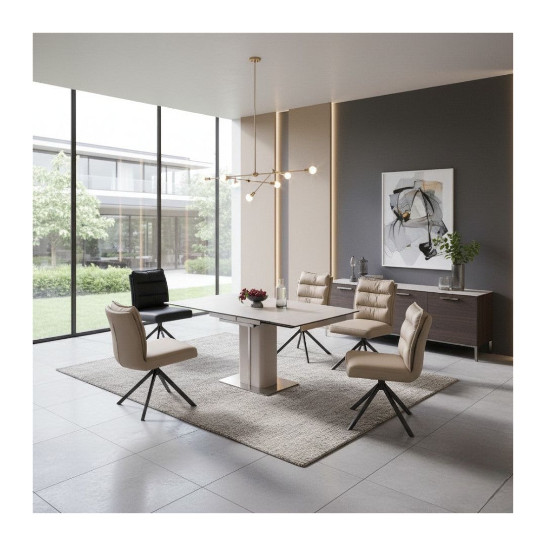 Contemporary Extendable Sintered Stone Top Dining Table Set with 180° Swivel Chairs 1+6