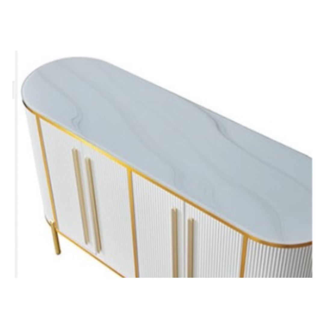 Elegant Curved Side Cabinet with Tempered Glass Top