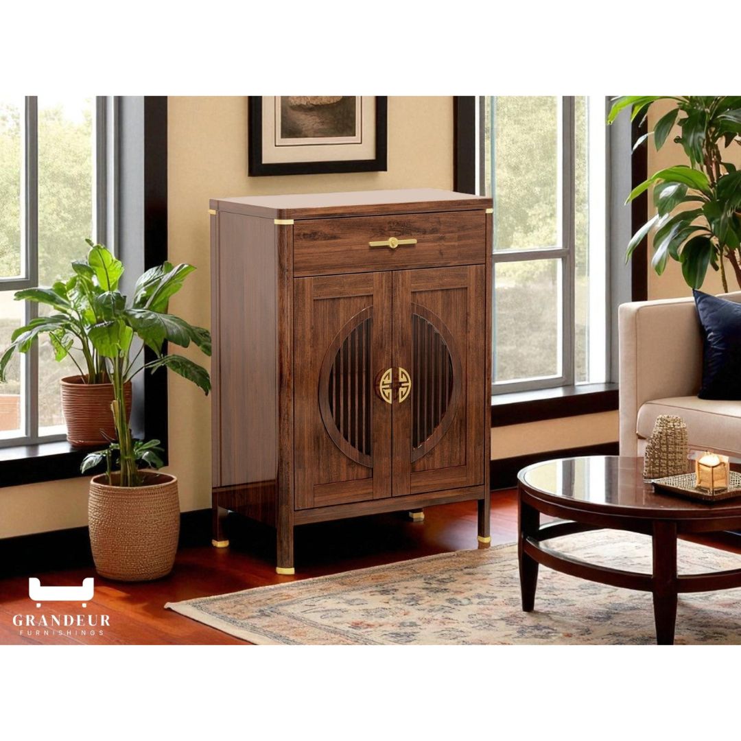 Elegant Wooden Sideboard Side Cabinet with Brass Accents