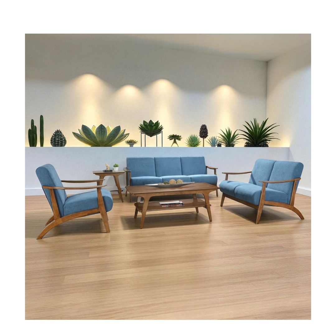 Elegant Wooden Sofa Set with Soft Velvet Upholstery