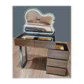 Wood-look dressing table with cloud-shaped mirror glowing cool white