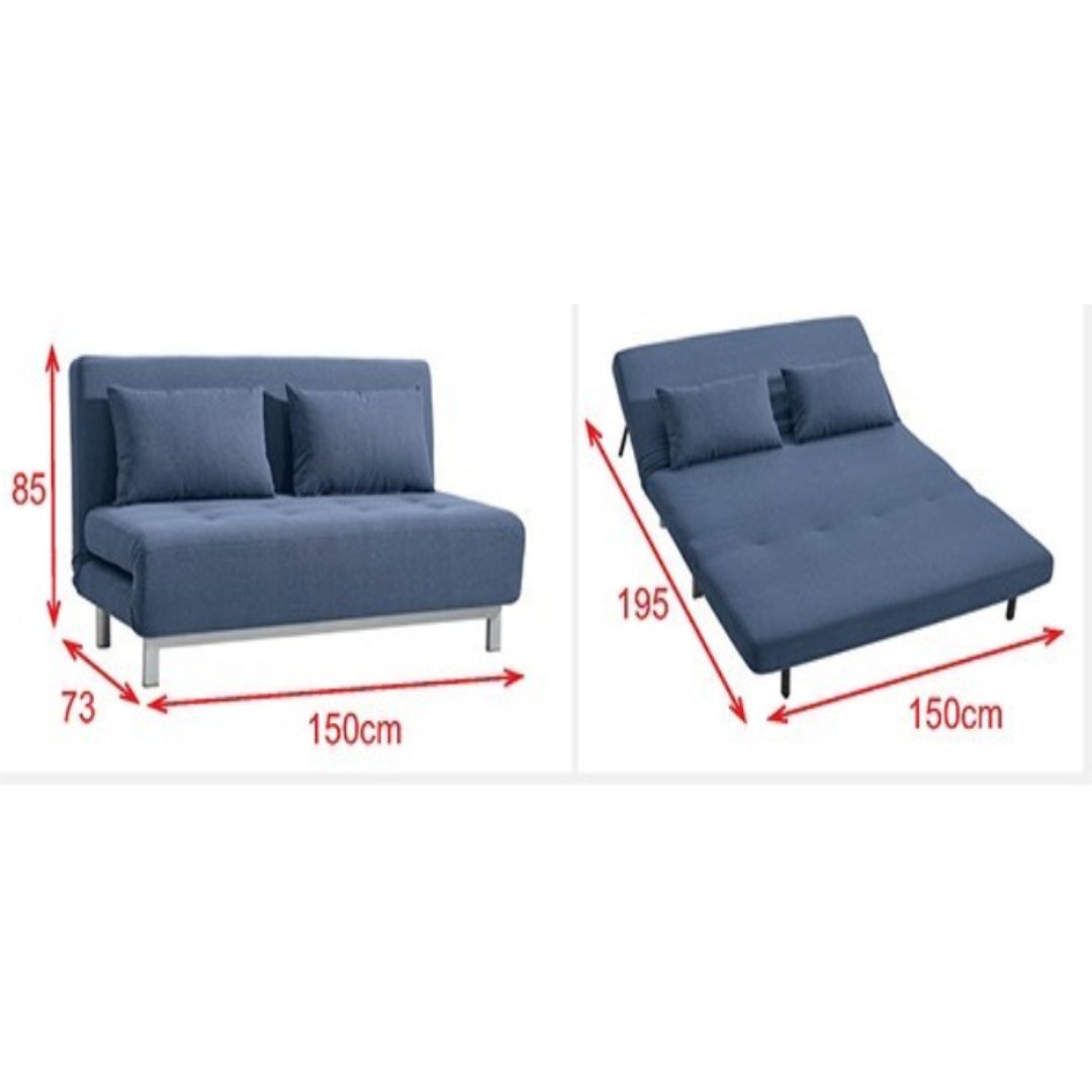 Modern Blue Fabric Sofa Bed with Adjustable Backrest