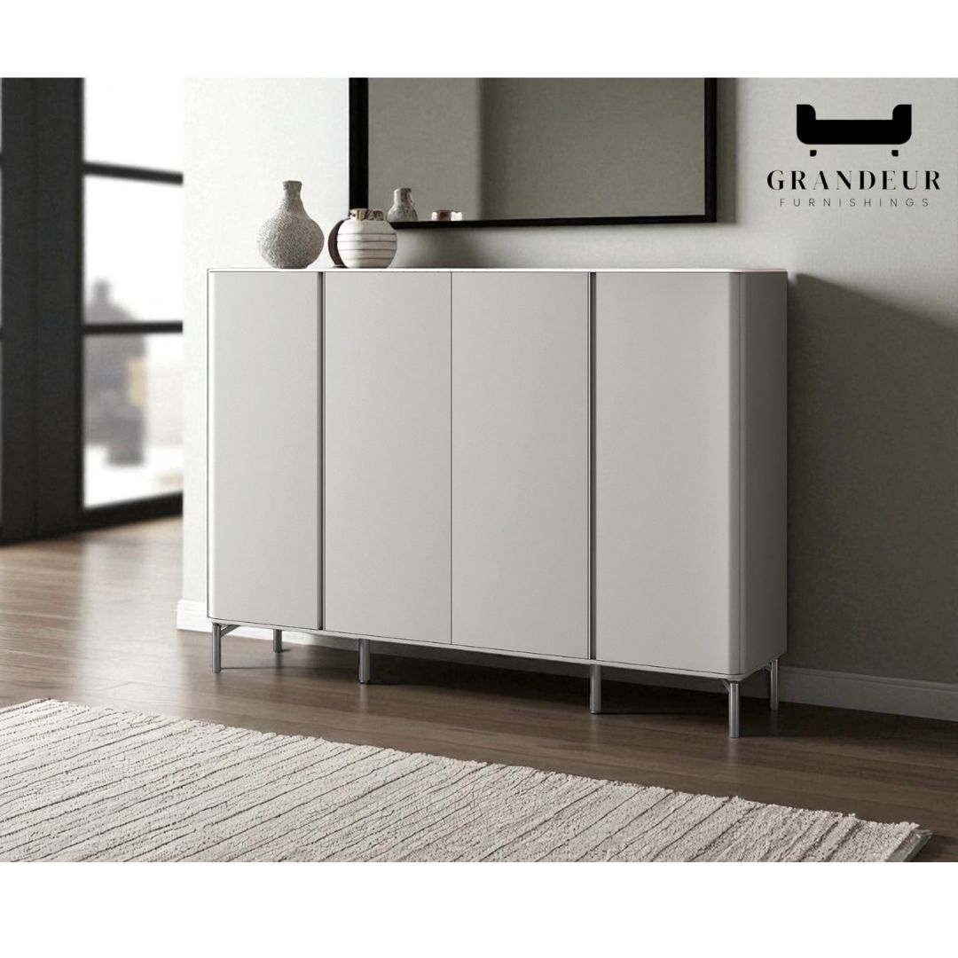 Modern Microcrystalline Glass Shoe Cabinet - Multiple Sizes in Light Grey
