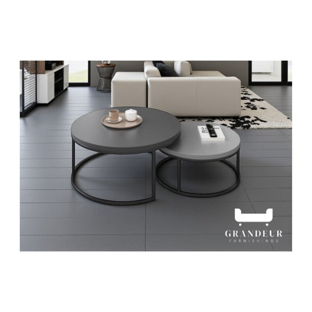 Elegant Round Nesting Coffee Table with Gloss Sintered Stone Top