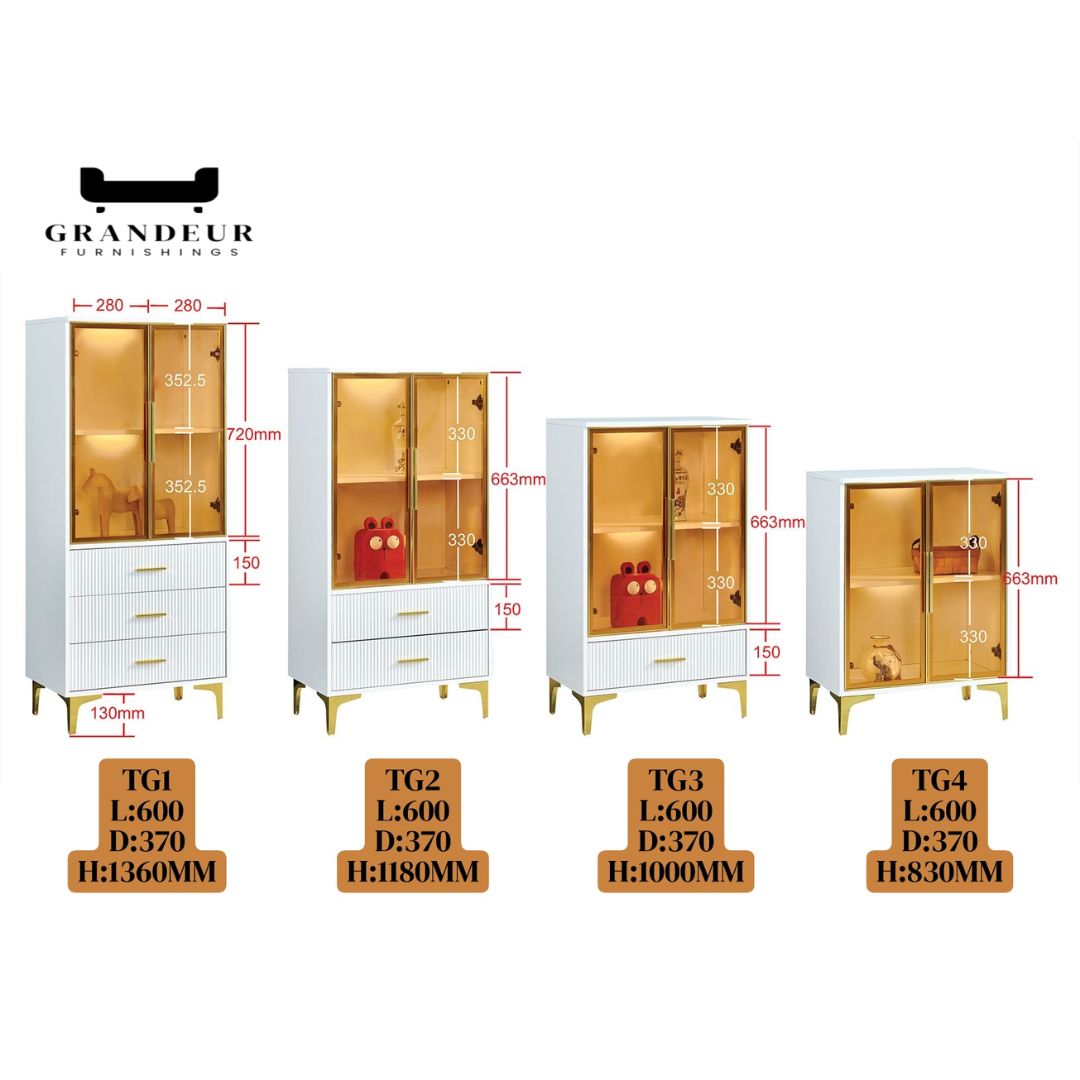 Elegant Glass Side Cabinet – Available in Four Sizes