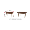 Wood dining table closed and extended with dimension labels