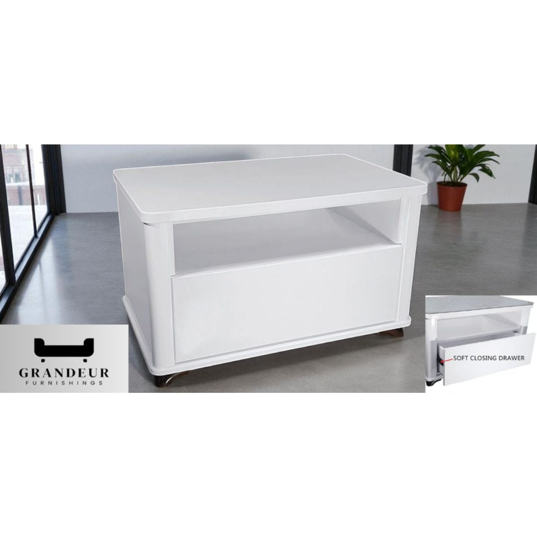 Modern White Coffee Table with Soft-Closing Drawer