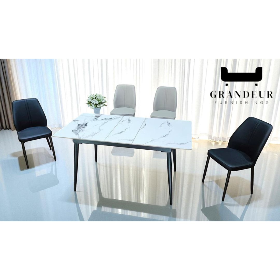 Extendable Sintered Stone Dining Table Set with Black or Beige Chairs 1+4