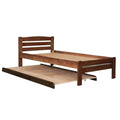 Dark brown wooden bed frame with pull-out trundle base